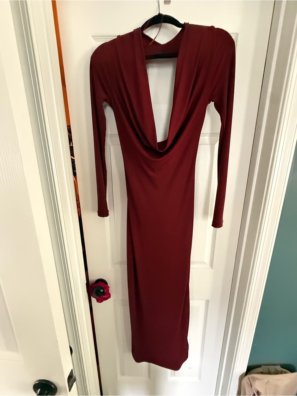 Zara Burgundy Long Sleeve Cowl Neck Maxi Dress